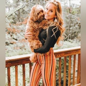 Altar’d State Womens Flare Moleskin Pull-On Striped Funky Pants Concerts Sz. S